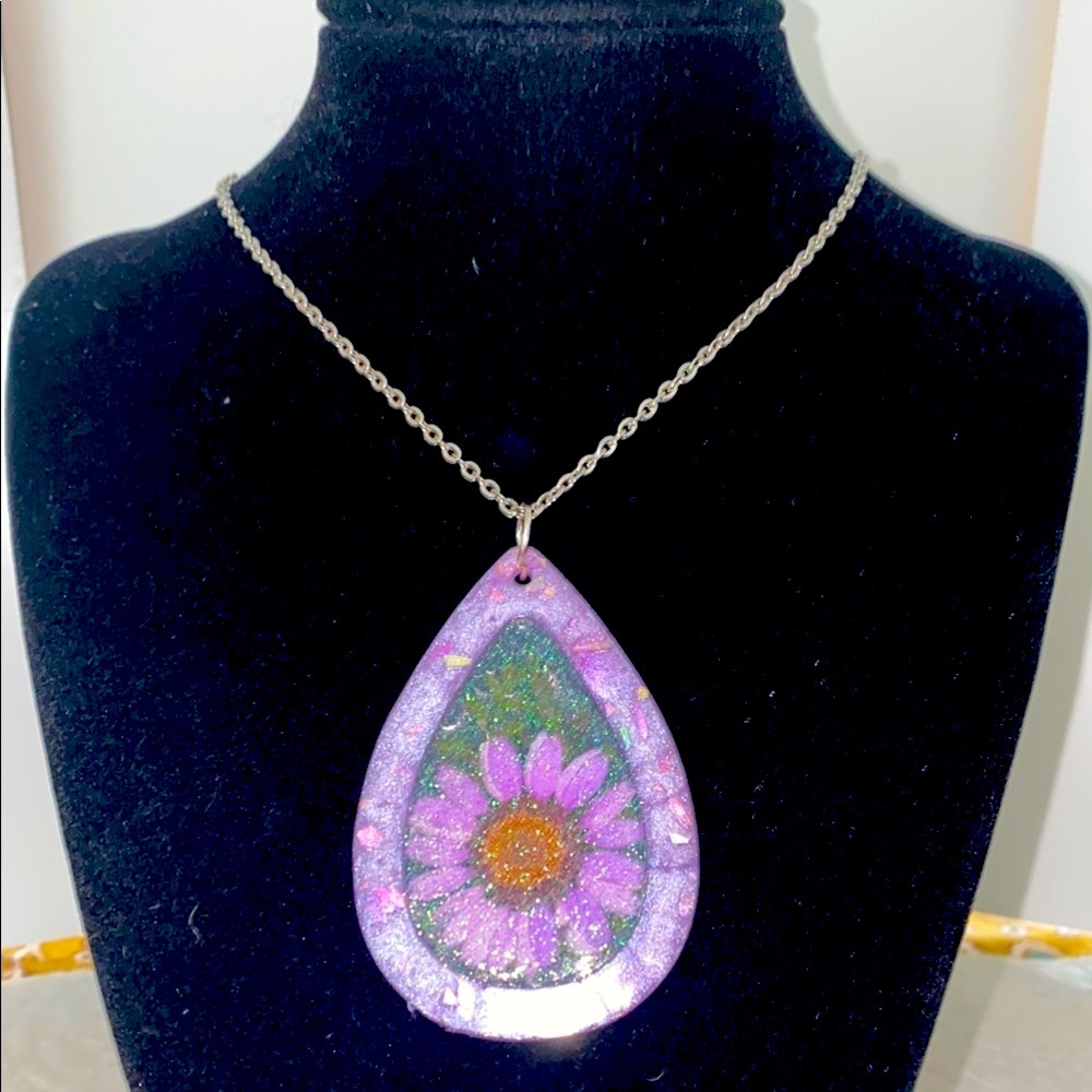 Purple Floral Handmade Rein Pendant Necklace